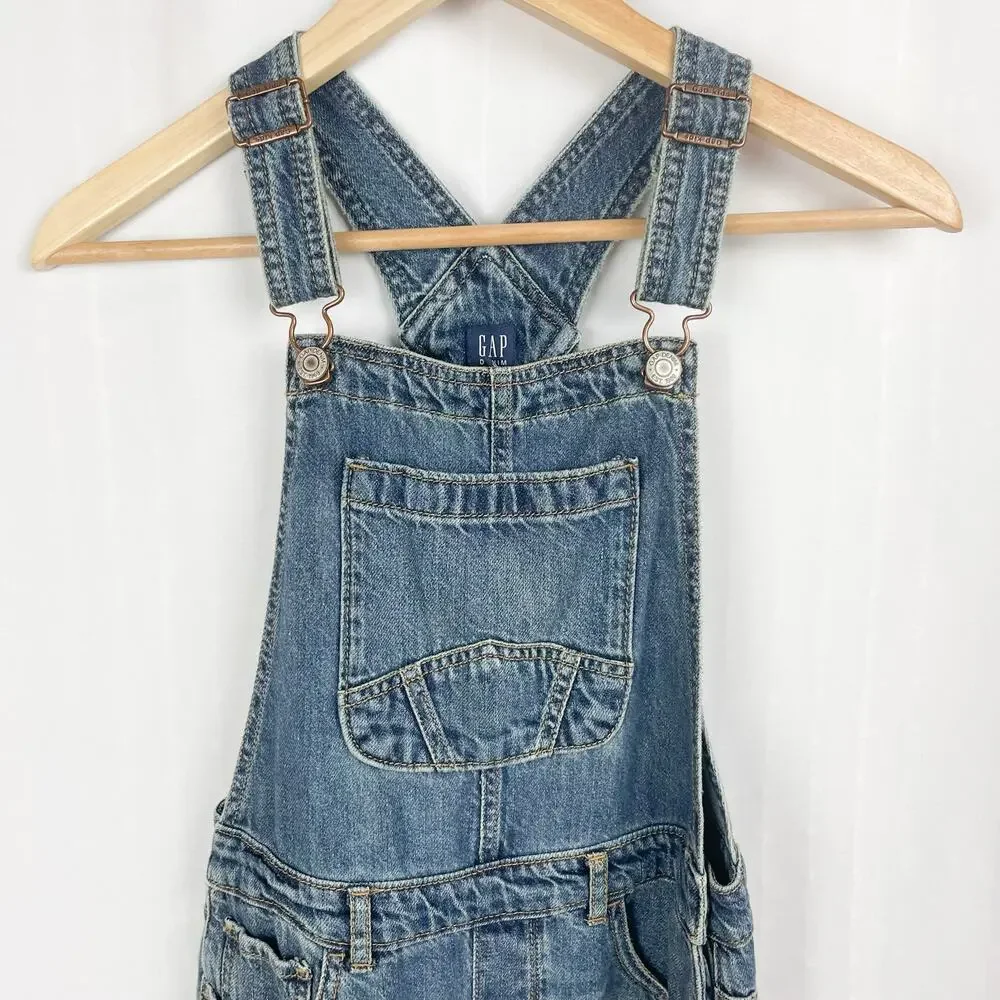 GAP Kids Distressed‎ Jean Overalls L Medium Indigo Denim